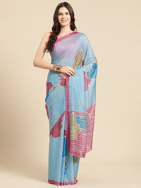 Thumbnail for Aqua Silk Blend Printed Abstract Saree with Unstitched Blouse - Hiral Fashion