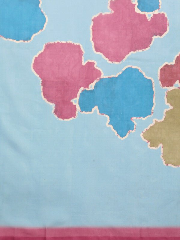 Aqua Silk Blend Printed Abstract Saree with Unstitched Blouse - Hiral Fashion