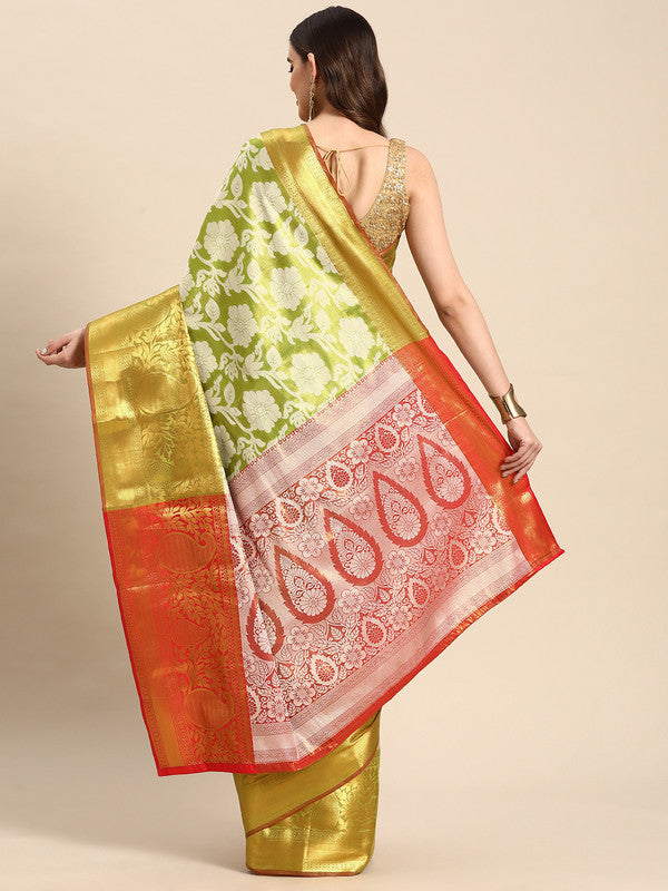 Green Tissue Silk Woven Zari Design Floral Saree with Unstitched Blouse - Hiral Fashion - Distacart