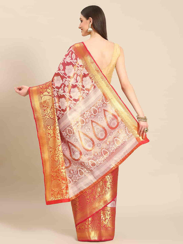 Pink Tissue Silk Woven Zari Design Floral Saree with Unstitched Blouse - Hiral Fashion - Distacart