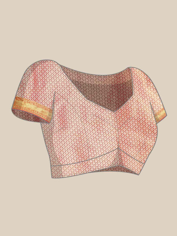 Pink Tissue Silk Woven Zari Design Floral Saree with Unstitched Blouse - Hiral Fashion - Distacart