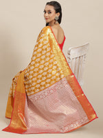 Thumbnail for Mustard Brocade Woven Zari Design Floral Saree with Unstitched Blouse - Hiral Fashion - Distacart