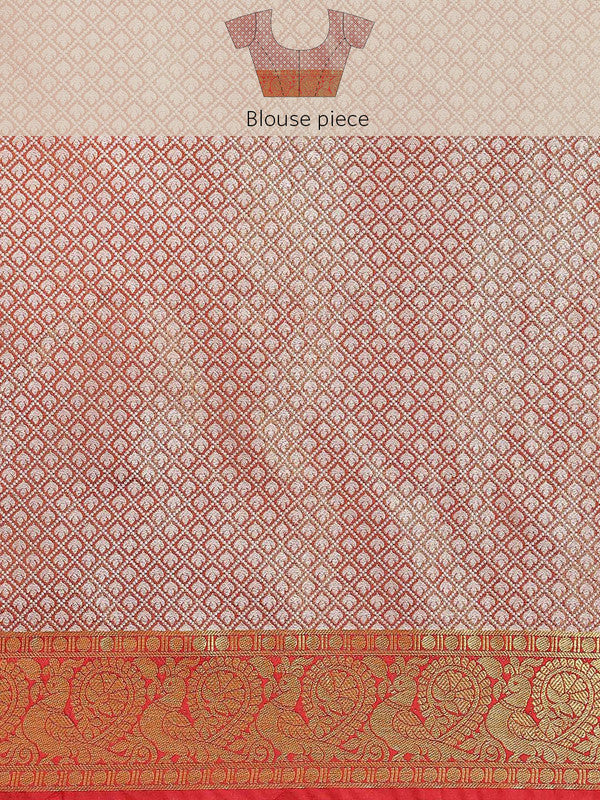 Mustard Brocade Woven Zari Design Floral Saree with Unstitched Blouse - Hiral Fashion - Distacart