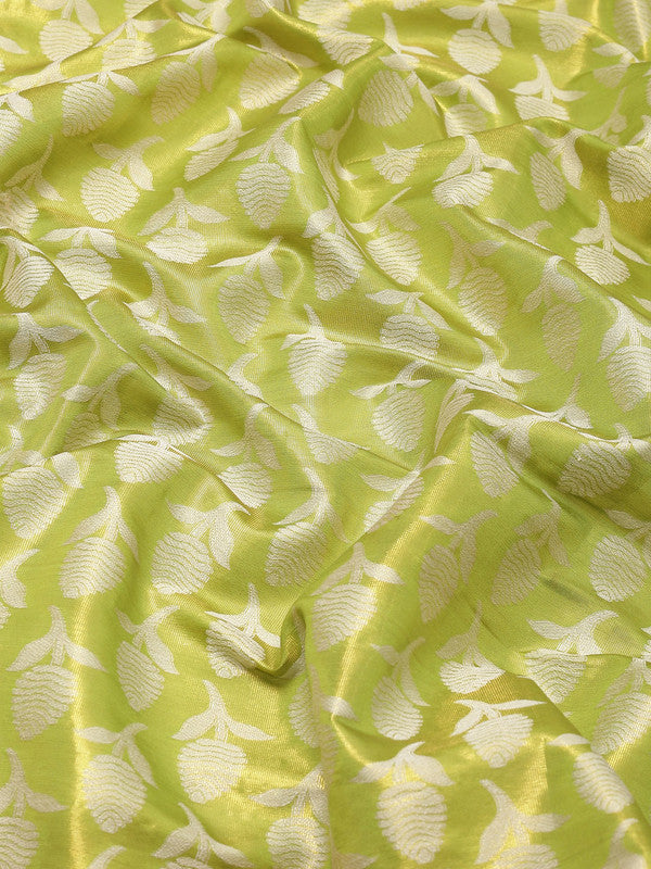 Green Brocade Woven Zari Design Floral Saree with Unstitched Blouse - Hiral Fashion - Distacart
