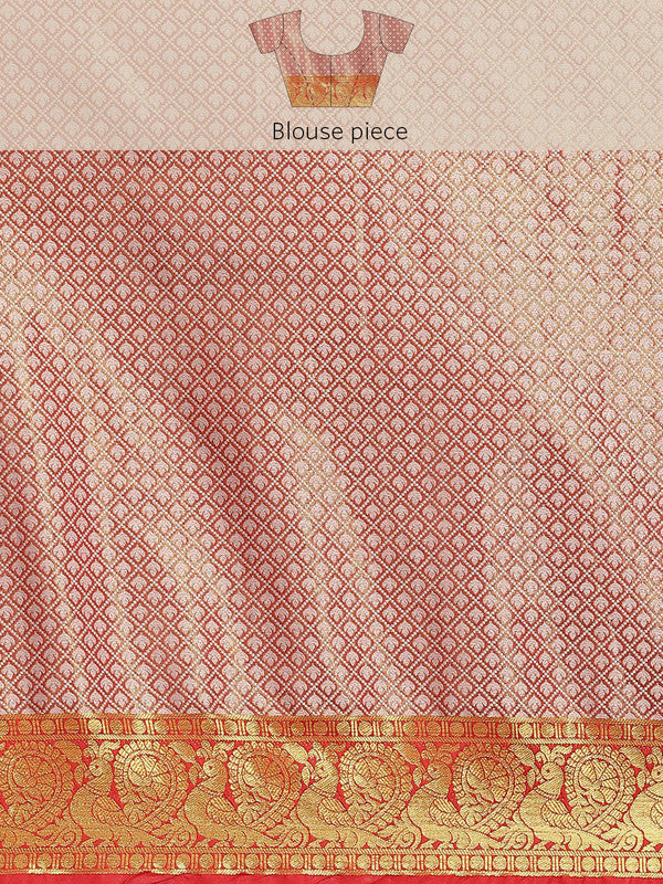 Green Brocade Woven Zari Design Floral Saree with Unstitched Blouse - Hiral Fashion - Distacart