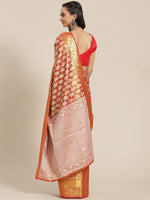 Thumbnail for Red Brocade Woven Zari Design Floral Saree with Unstitched Blouse - Hiral Fashion - Distacart
