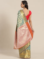 Thumbnail for Turquoise Brocade Woven Zari Design Floral Saree with Unstitched Blouse - Hiral Fashion - Distacart