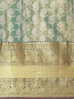 Thumbnail for Turquoise Brocade Woven Zari Design Floral Saree with Unstitched Blouse - Hiral Fashion - Distacart