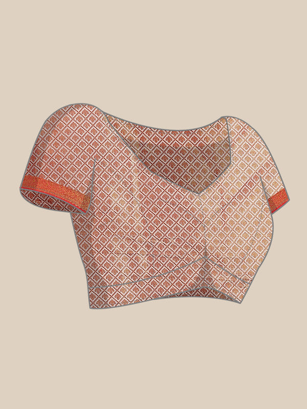 Turquoise Brocade Woven Zari Design Floral Saree with Unstitched Blouse - Hiral Fashion - Distacart