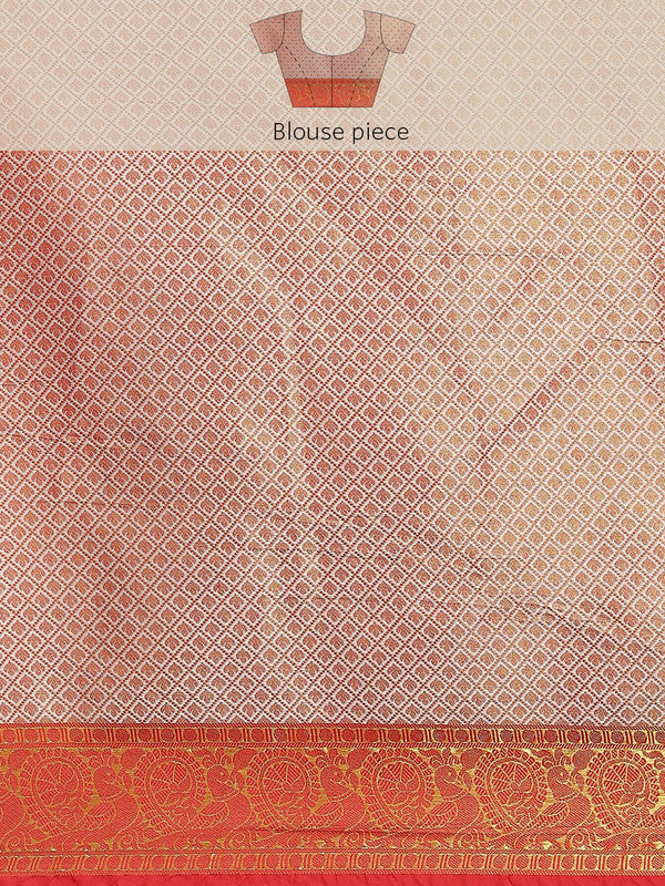 Turquoise Brocade Woven Zari Design Floral Saree with Unstitched Blouse - Hiral Fashion - Distacart