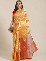 Thumbnail for Mustard Brocade Woven Zari Design Floral Saree with Unstitched Blouse - Hiral Fashion - Distacart