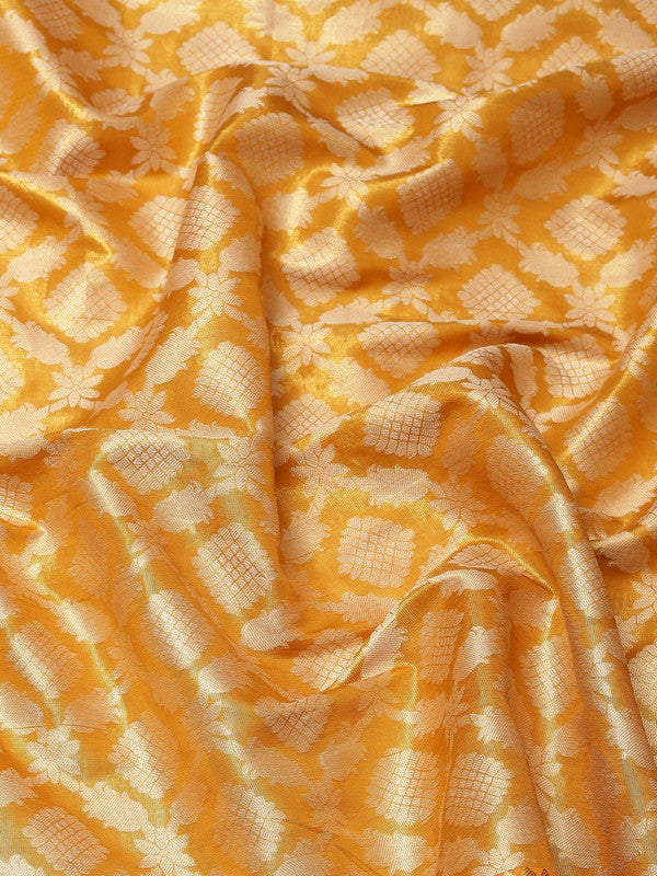 Mustard Brocade Woven Zari Design Floral Saree with Unstitched Blouse - Hiral Fashion - Distacart
