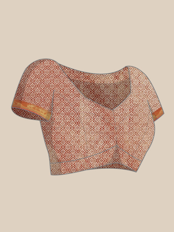 Mustard Brocade Woven Zari Design Floral Saree with Unstitched Blouse - Hiral Fashion - Distacart