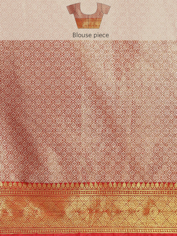 Mustard Brocade Woven Zari Design Floral Saree with Unstitched Blouse - Hiral Fashion - Distacart