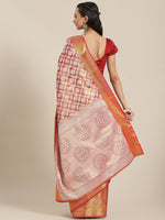 Thumbnail for Pink Brocade Woven Zari Design Floral Saree with Unstitched Blouse - Hiral Fashion - Distacart