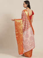 Thumbnail for Red Brocade Woven Zari Design Floral Saree with Unstitched Blouse - Hiral Fashion - Distacart