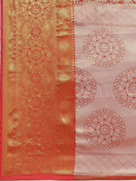 Thumbnail for Red Brocade Woven Zari Design Floral Saree with Unstitched Blouse - Hiral Fashion - Distacart