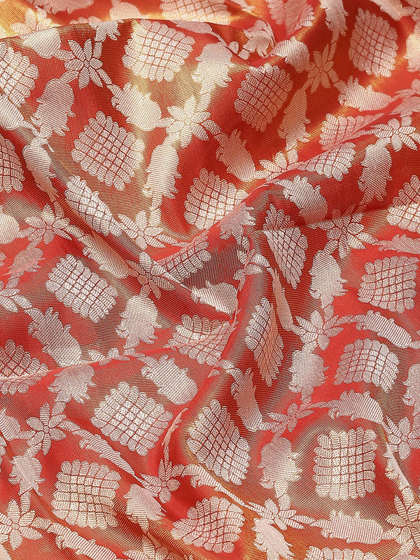 Red Brocade Woven Zari Design Floral Saree with Unstitched Blouse - Hiral Fashion - Distacart