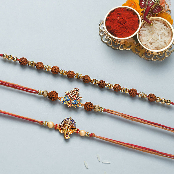 trueBrowns X Voylla Set Of 3 Auspicious Rudraksha Studded Rakhis - Distacart