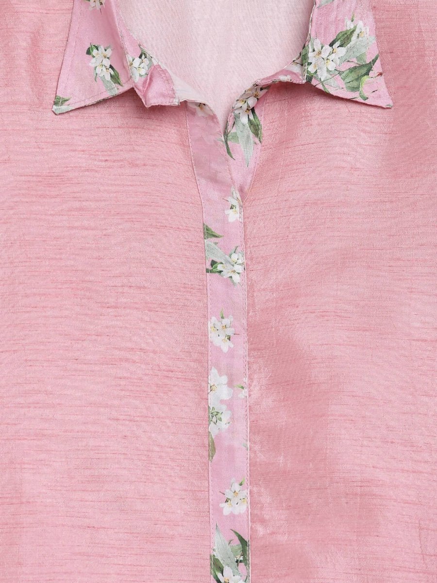 Ahalyaa Pink Poly Silk Solid Kids Kurta with Printed Pant Set For Girls - Distacart