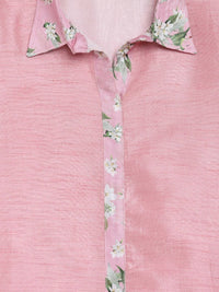 Thumbnail for Ahalyaa Pink Poly Silk Solid Kids Kurta with Printed Pant Set For Girls - Distacart