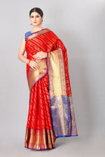 Thumbnail for Red Silk Blend Woven Zari Design Abstract Saree with Unstitched Blouse - Hiral Fashion - Distacart