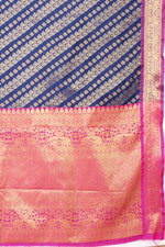 Thumbnail for Navy Blue Banarasi Silk Woven Zari Design Striped Saree with Unstitched Blouse - Hiral Fashion - Distacart