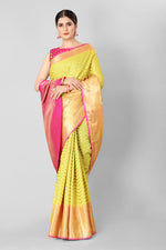 Thumbnail for Yellow Silk Blend Woven Zari Design Striped Saree with Unstitched Blouse - Hiral Fashion - Distacart