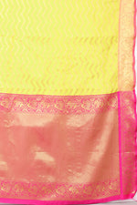 Thumbnail for Yellow Silk Blend Woven Zari Design Striped Saree with Unstitched Blouse - Hiral Fashion - Distacart