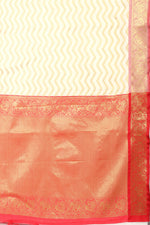 Thumbnail for White Silk Blend Woven Zari Design Striped Saree with Unstitched Blouse - Hiral Fashion - Distacart