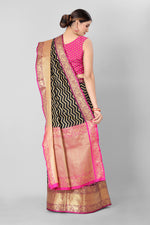 Thumbnail for Black Silk Blend Woven Zari Design Striped Saree with Unstitched Blouse - Hiral Fashion - Distacart