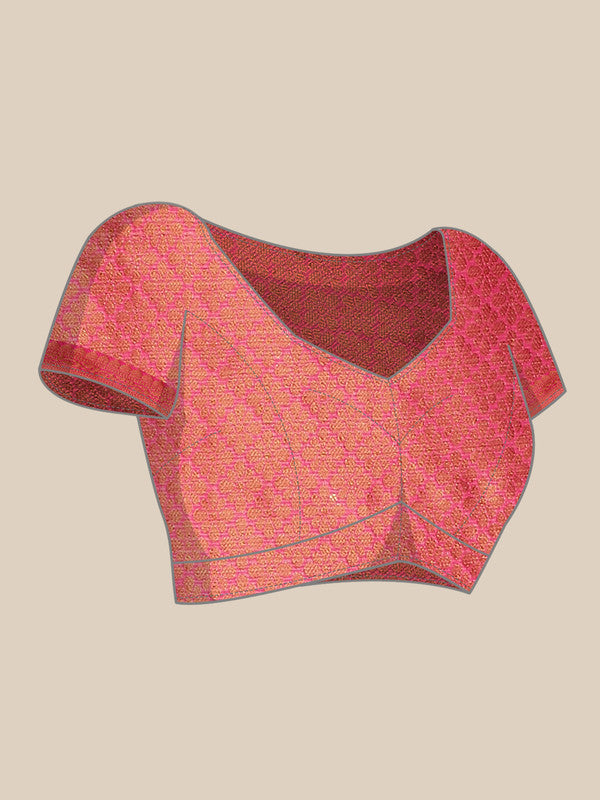 Beige Jute Silk Woven Zari Design Geomatric Saree with Unstitched Blouse - Hiral Fashion - Distacart