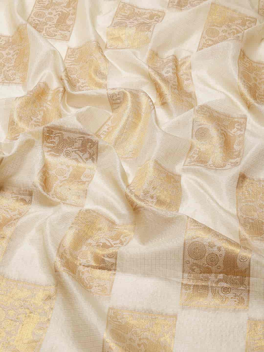 Beige Jute Silk Embellished Geomatric Saree with Unstitched Blouse - Hiral Fashion - Distacart