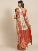 Thumbnail for Beige Tusser Silk Woven Zari Design Floral Saree with Unstitched Blouse - Hiral Fashion - Distacart