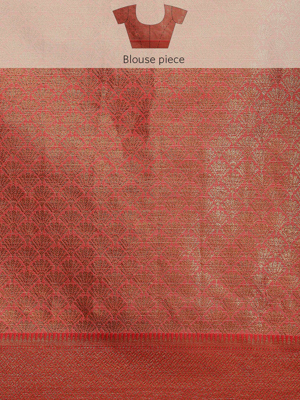 Beige Tusser Silk Woven Zari Design Floral Saree with Unstitched Blouse - Hiral Fashion - Distacart