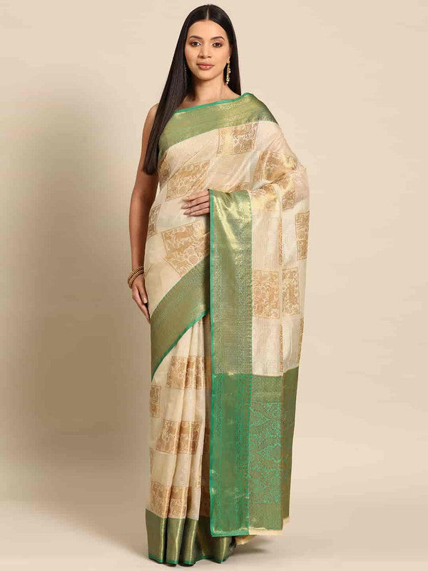 Beige Jute Silk Embellished Geomatric Saree with Unstitched Blouse - Hiral Fashion - Distacart