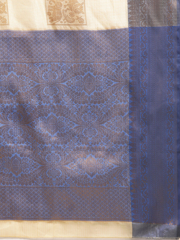 Beige Jute Silk Woven Zari Design Geomatric Saree with Unstitched Blouse - Hiral Fashion - Distacart