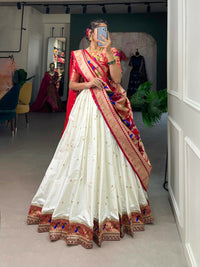 Thumbnail for Vastranavya Perfect Classic And Contemporary Fashion Paithani Lehenga Choli - White