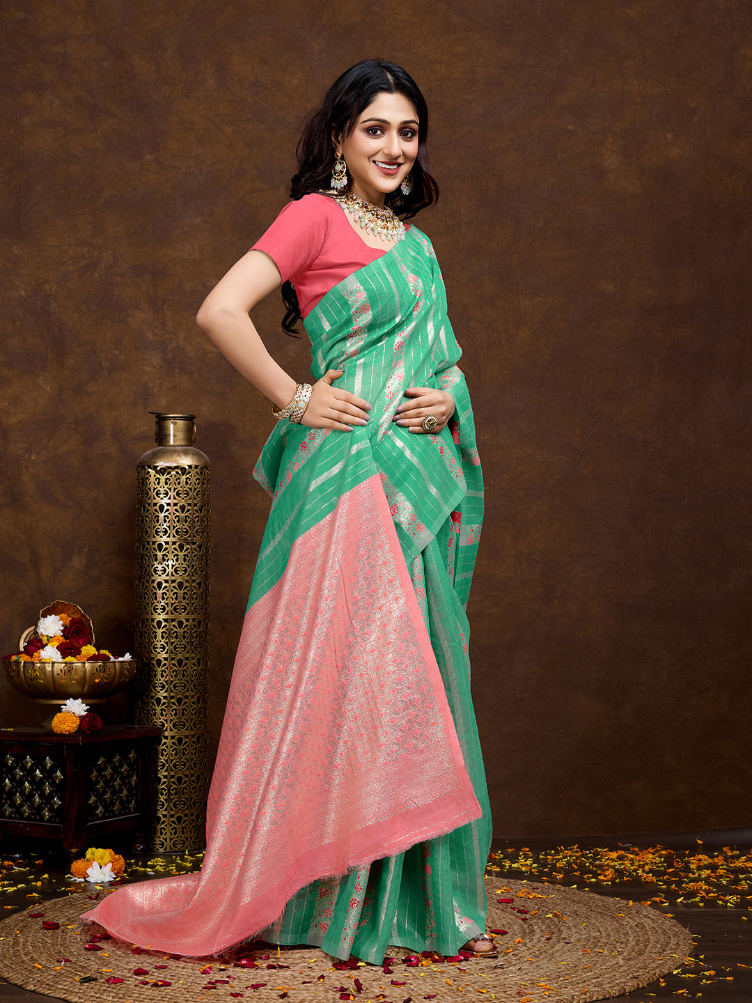 Vedant Vastram Jacquard Work Fancy Bollywood Saree - Seegreen - Distacart