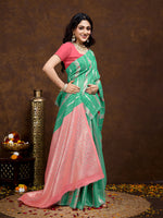 Thumbnail for Vedant Vastram Jacquard Work Fancy Bollywood Saree - Seegreen - Distacart