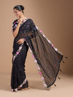 Thumbnail for Vamika Embroidery Black Georgette Bollywood Saree - Distacart