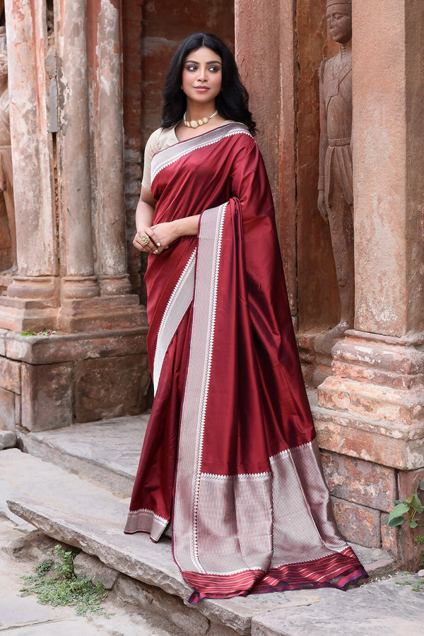 Joban Fashion Maroon Red Colour Banarasi Katan Pure Handloom Banarasi Silk Saree