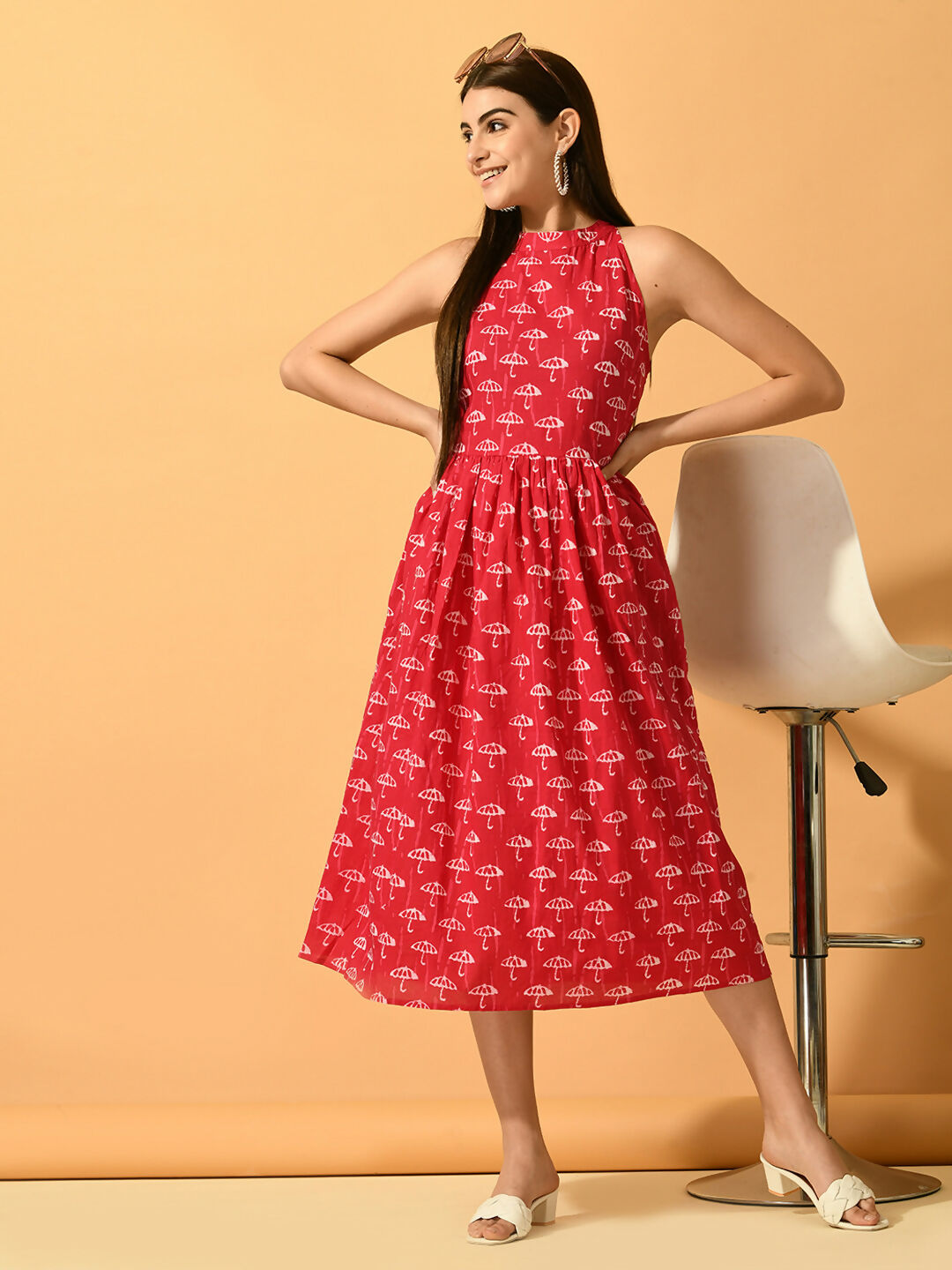 Myshka Women's Pink Fit and Flare Party Dress - Distacart