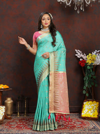 Thumbnail for Lorenvalley Fashion Seagreen Soft Katan Silk Woven Design Zari Weaving Pallu Saree
