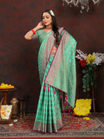 Thumbnail for Lorenvalley Fashion Seagreen Soft Katan Silk Woven Design Rich Zari Weaving Pallu Saree - Distacart
