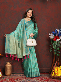 Thumbnail for Lorenvalley Fashion Seagreen Soft Katan Silk Woven Design Zari Weaving Pallu Saree