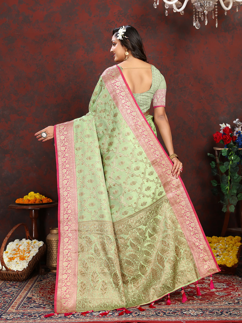 Lorenvalley Fashion Seagreen Soft Katan Silk Woven Design Rich Zari Weaving Pallu Saree - Distacart
