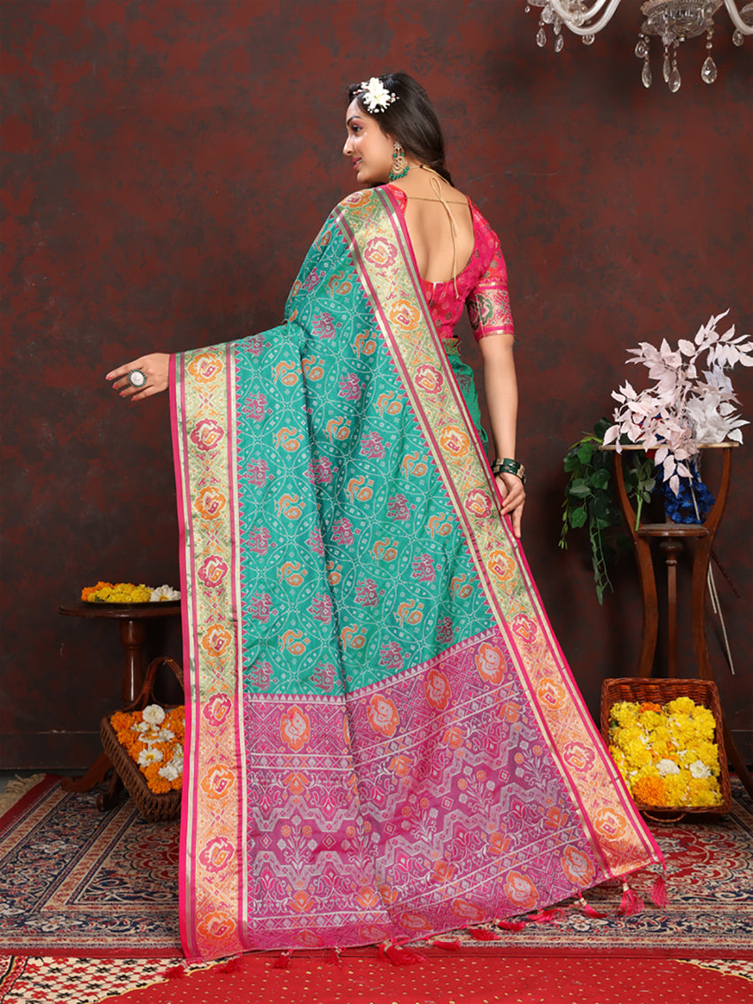 Lorenvalley Fashion Seagreen Patola Silk Woven Design with Zari Meenakari Weaving motifs Pallu Saree - Distacart