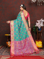 Thumbnail for Lorenvalley Fashion Seagreen Patola Silk Woven Design with Zari Meenakari Weaving motifs Pallu Saree - Distacart