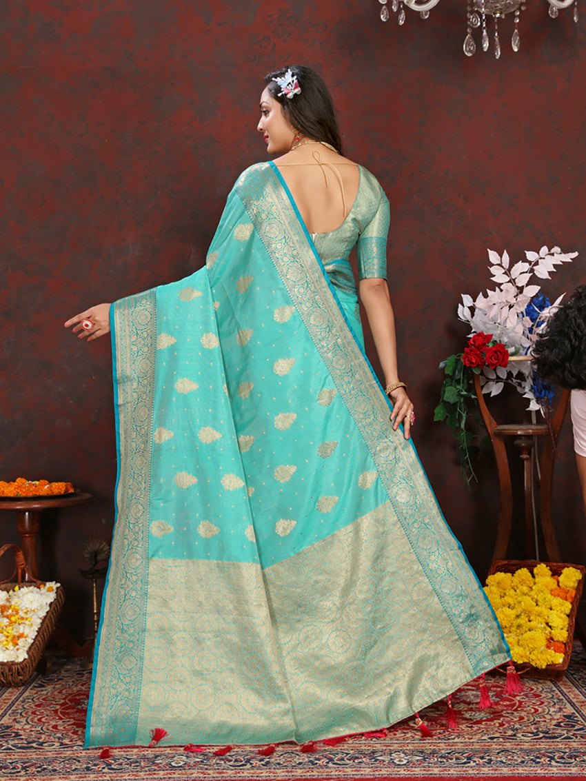 Lorenvalley Fashion Seagreen Soft Katan Silk Woven Design Zari Weaving Pallu Saree - Distacart